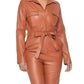 Self Belted Button Up Shirt Leather Jumpsuit Long Sleeve
