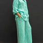 Lapel Blouse and Loose Straight Pants