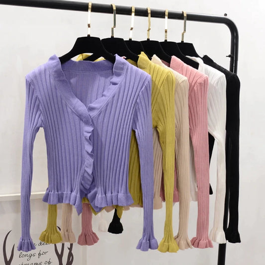 Women Ruffles Sweaters Cardigans