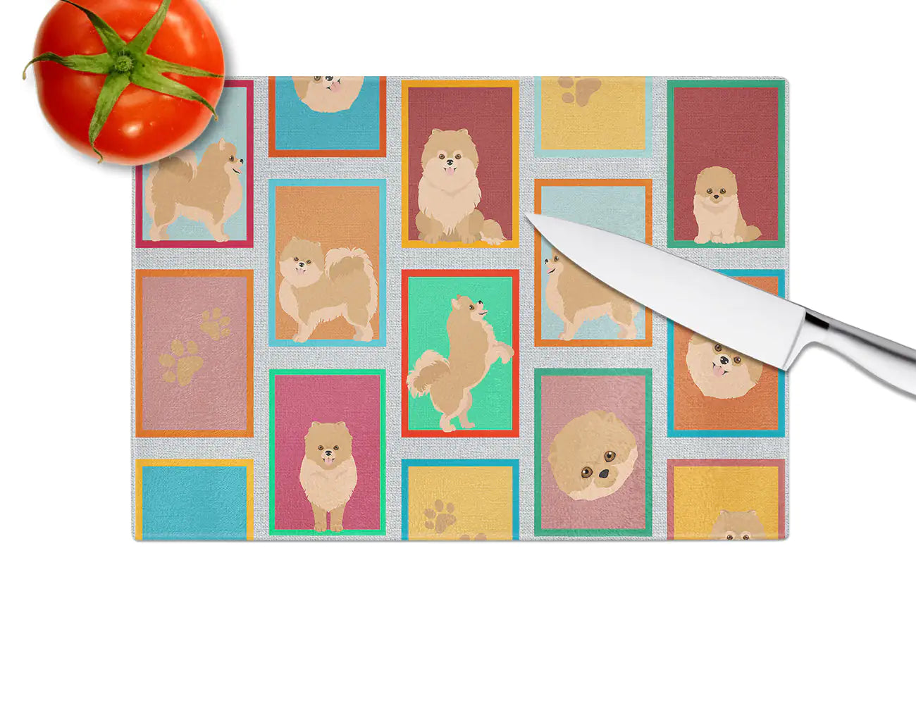 Lots of Orange Pomeranian Glass Cutting Board