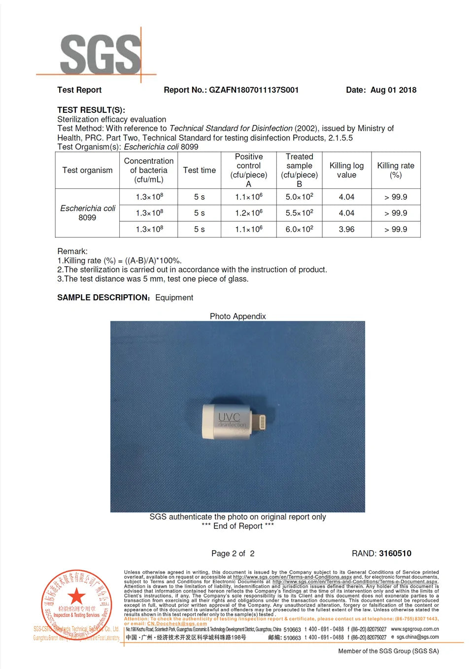 Portable UVC Disinfection UV LED