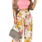 Two Piece Sets Elegant Print Short Sleeve Shirt Pullover + Wide Leg Pants Suits
